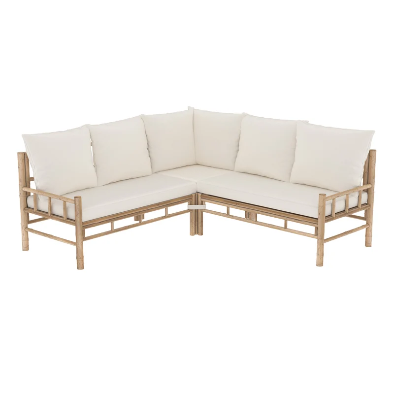 Salon de jardin Vadella avec canapé d'angle, 4 personnes en bambou