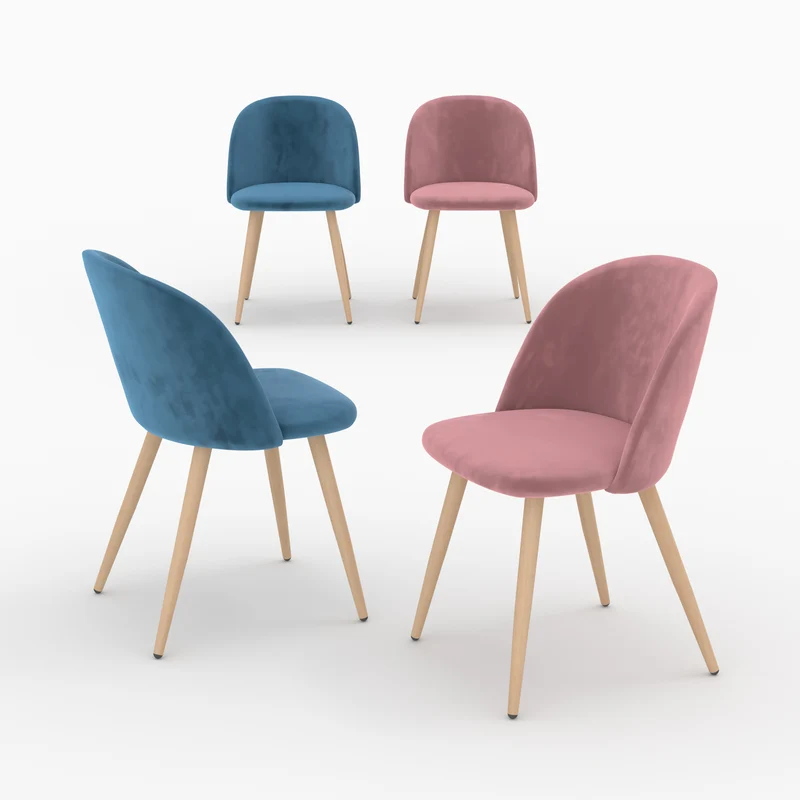 Pack 4 chaises Cozy en velours bleu et rose