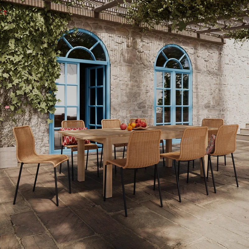 Table et chaises de jardin Sirivara 8 personnes en bois et résine