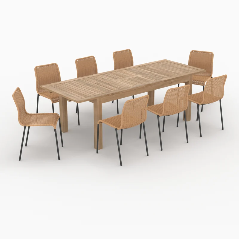 Table et chaises de jardin Sirivara 8 personnes en bois et résine