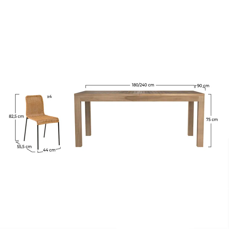 Table et chaises de jardin Sirivara 8 personnes en bois et résine