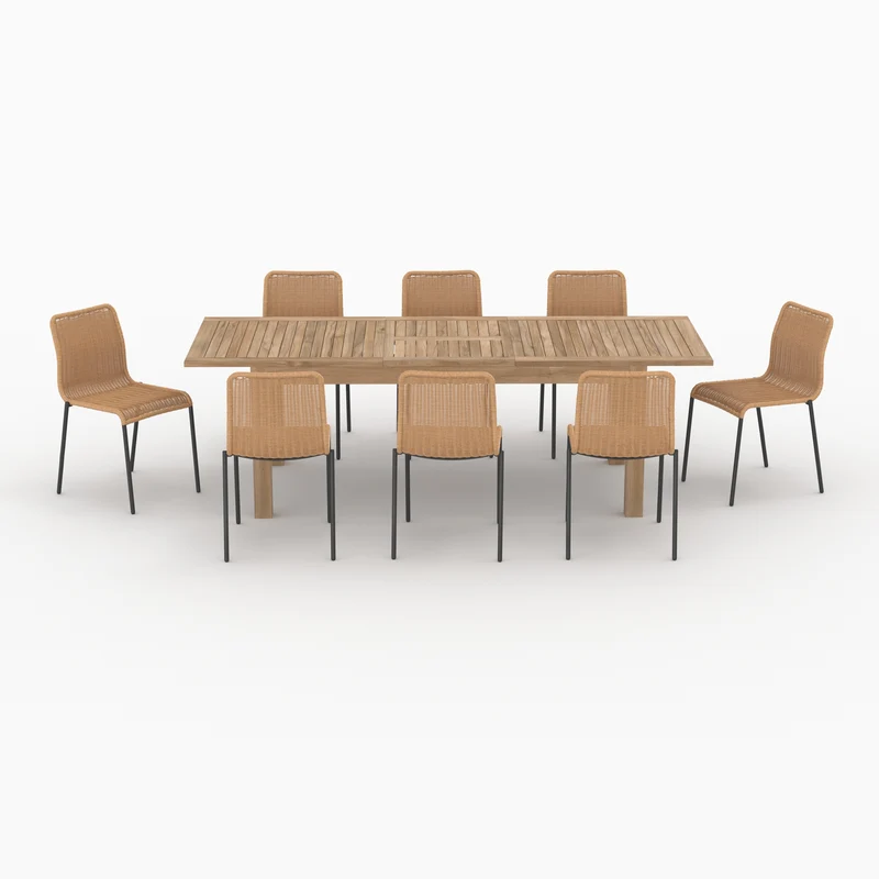 Table et chaises de jardin Sirivara 8 personnes en bois et résine