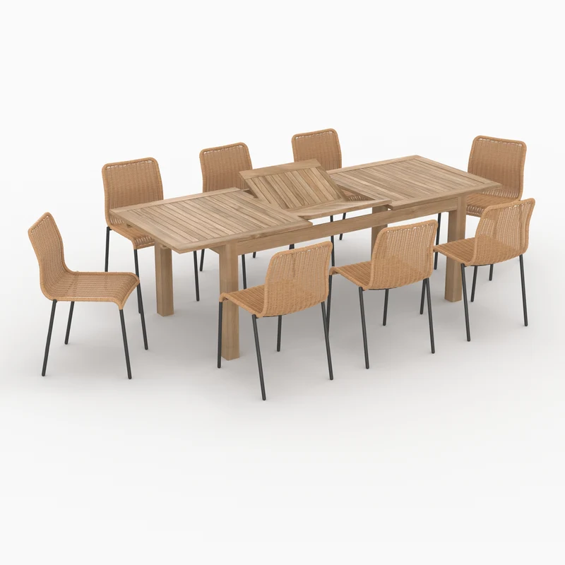 Table et chaises de jardin Sirivara 8 personnes en bois et résine