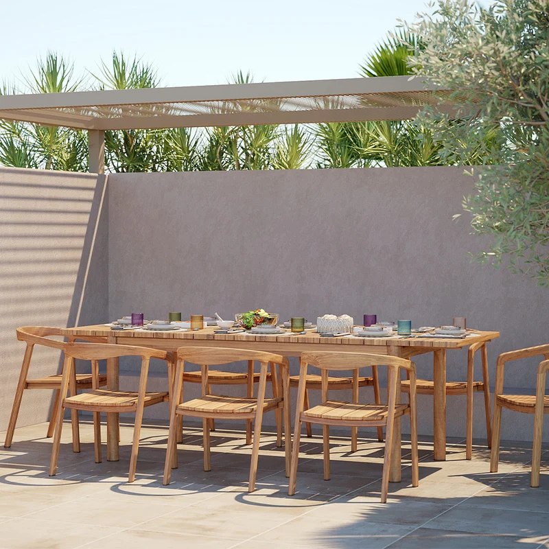 Table et chaises de jardin Kora 8 personnes en teck massif