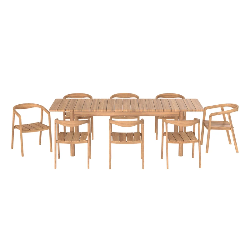 Table et chaises de jardin Kora 8 personnes en teck massif