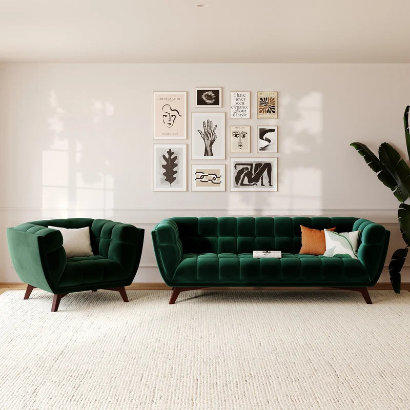 Fauteuil Mona en velours vert foncé