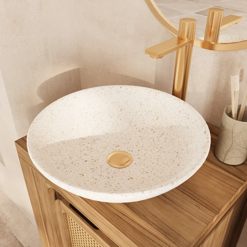 Vasque ronde Lyséa en terrazzo blanc