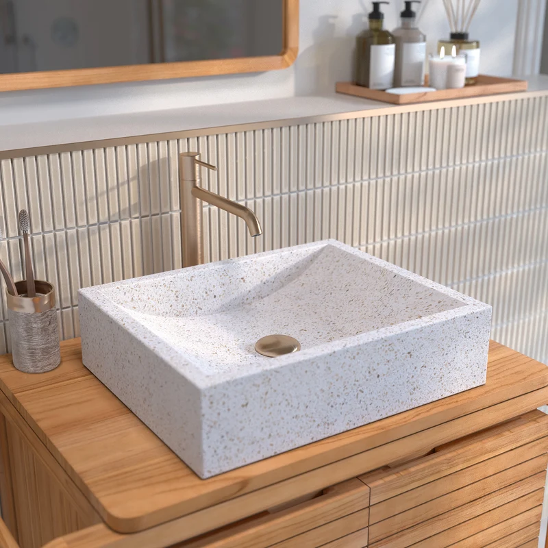 Vasque rectangulaire Lyséa en terrazzo blanc