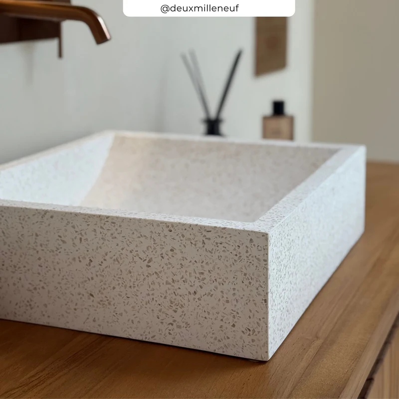 Vasque rectangulaire Lyséa en terrazzo blanc