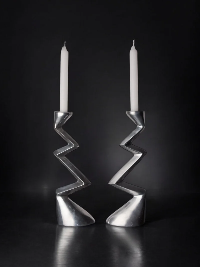 Pair of Zigzag Candleholders, 1980s
