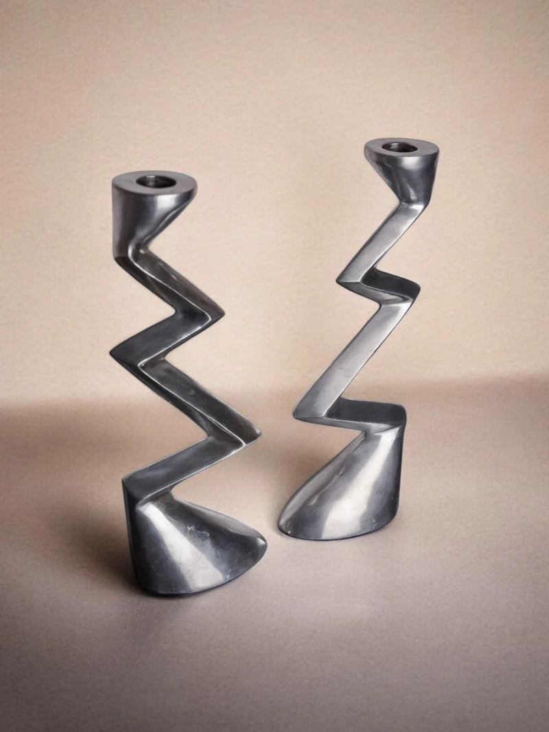 Pair of Zigzag Candleholders, 1980s