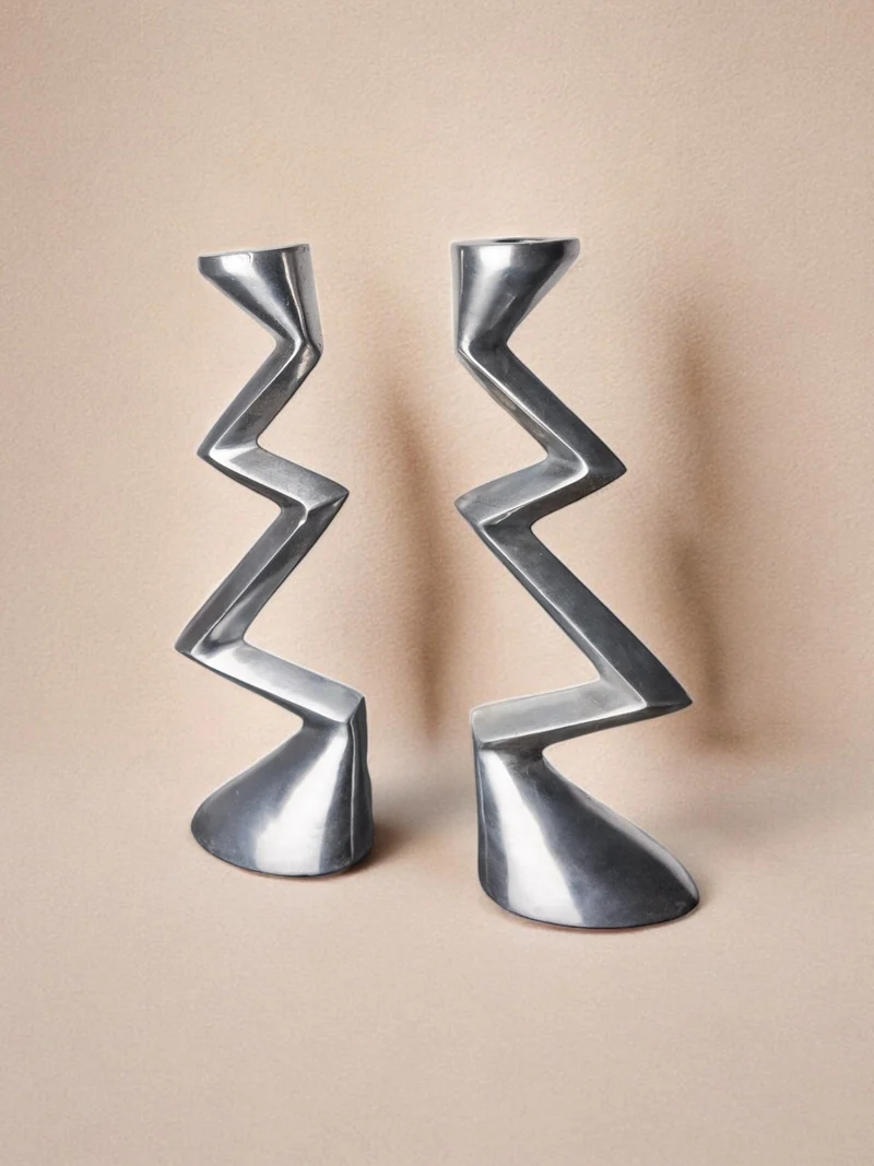 Pair of Zigzag Candleholders, 1980s