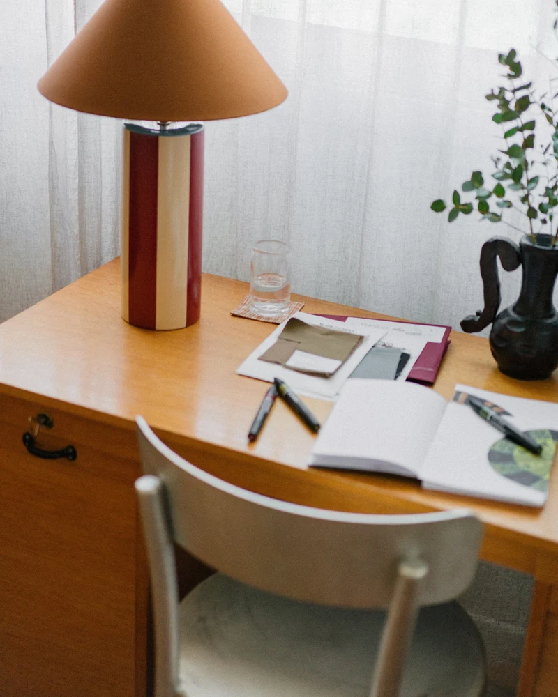 "Ombrellina" Earthenware Table Lamp - Oxblood & Cognac