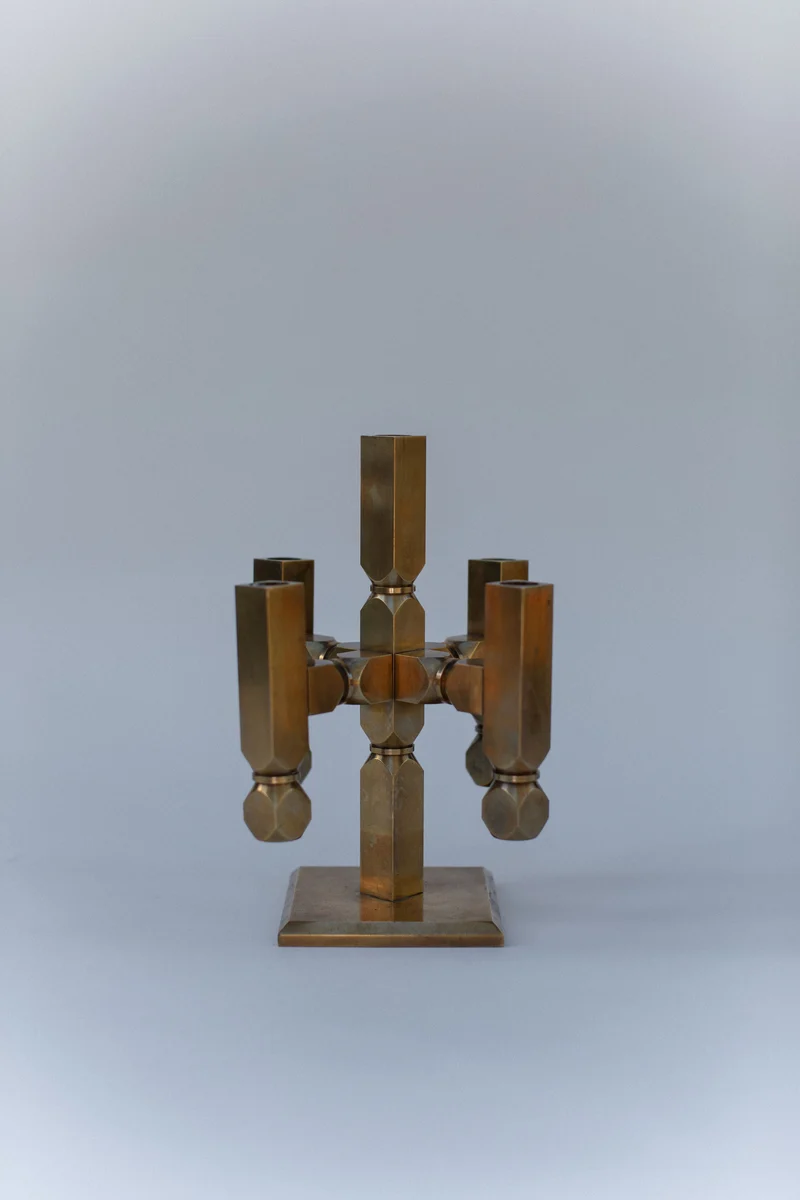 Brutalist Brass Candleholder