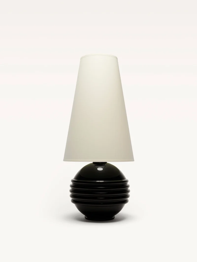 Vintage Art Deco Black Opalin Glass Table Lamp, 1930s