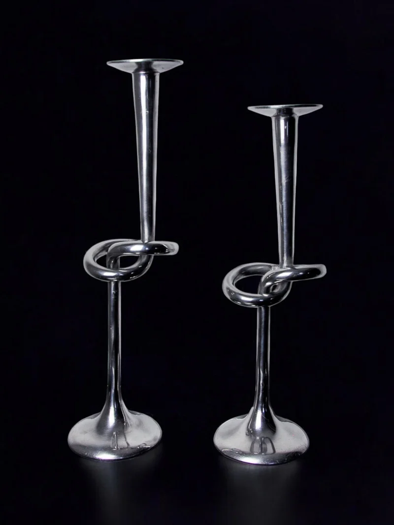 Pair of Aluminum Candleholders, Italy, 1980