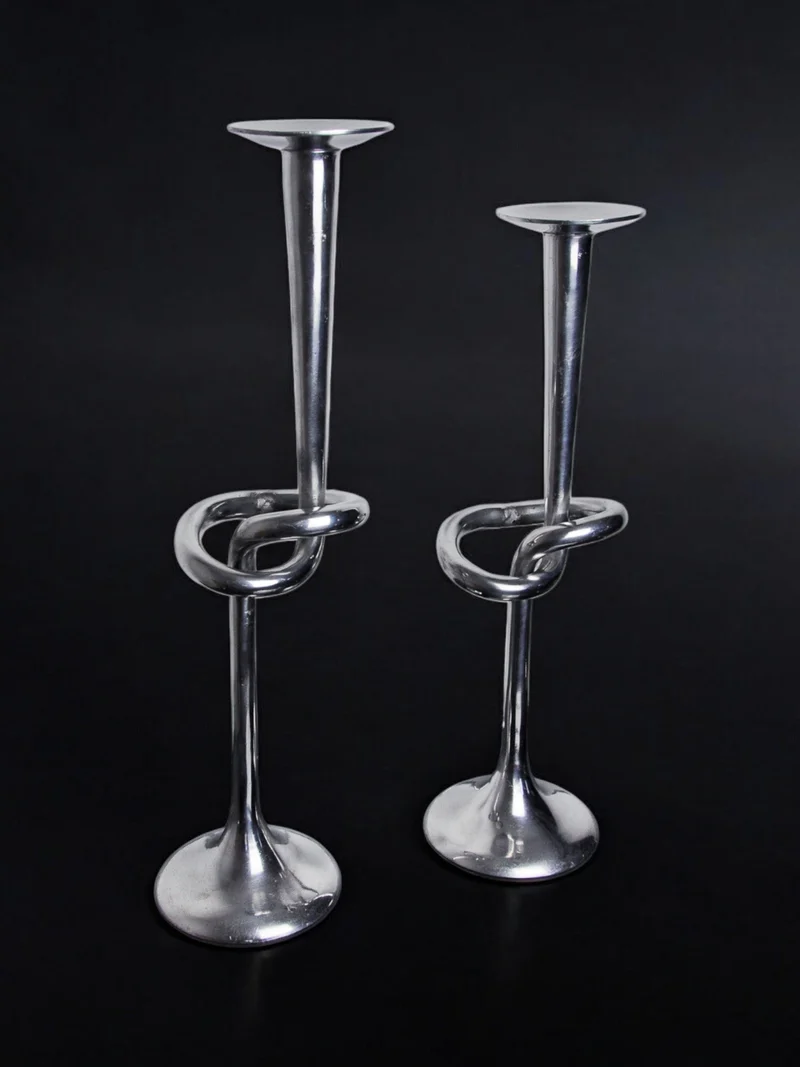 Pair of Aluminum Candleholders, Italy, 1980