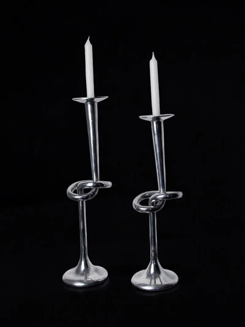 Pair of Aluminum Candleholders, Italy, 1980