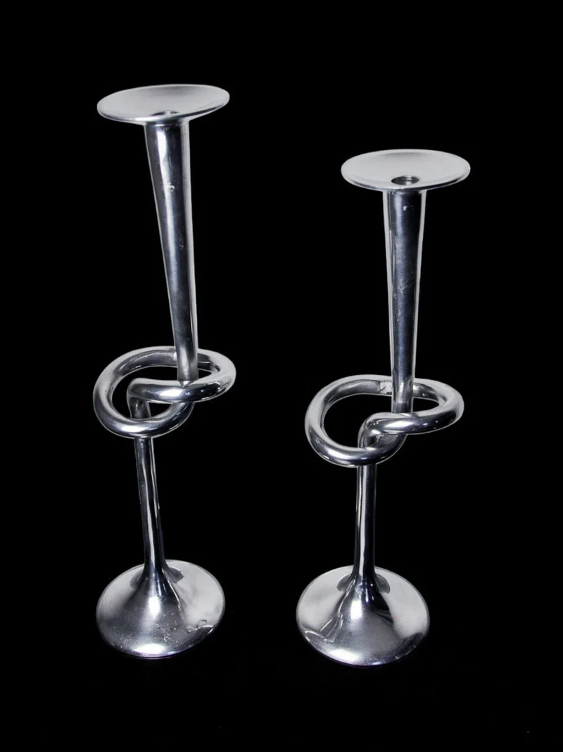 Pair of Aluminum Candleholders, Italy, 1980