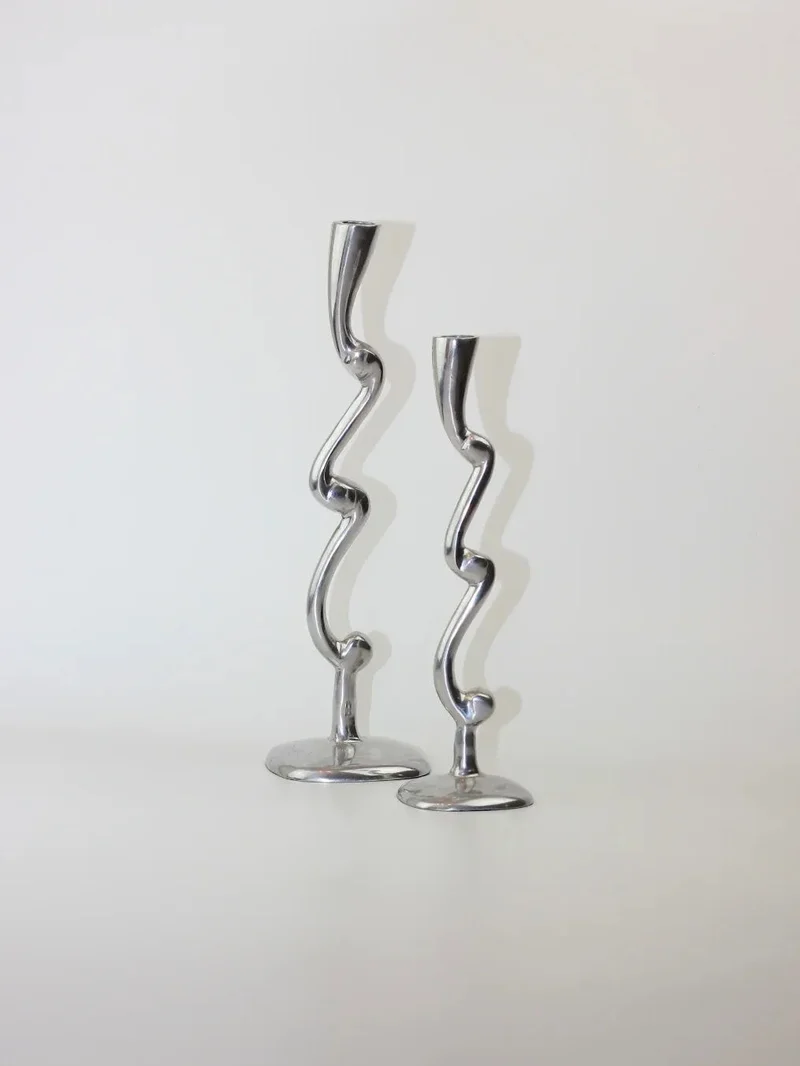 Pair of Aluminum Candleholders