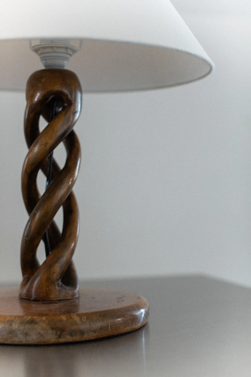 Vintage Early-Century Wood Table Lamp