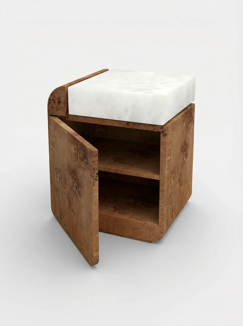 "Amo" Burl Wood and White Onyx Side Table