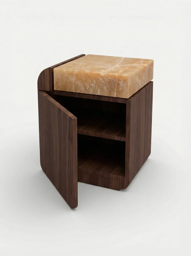 "Amo" Noyer Wood and Honey Onyx Side Table