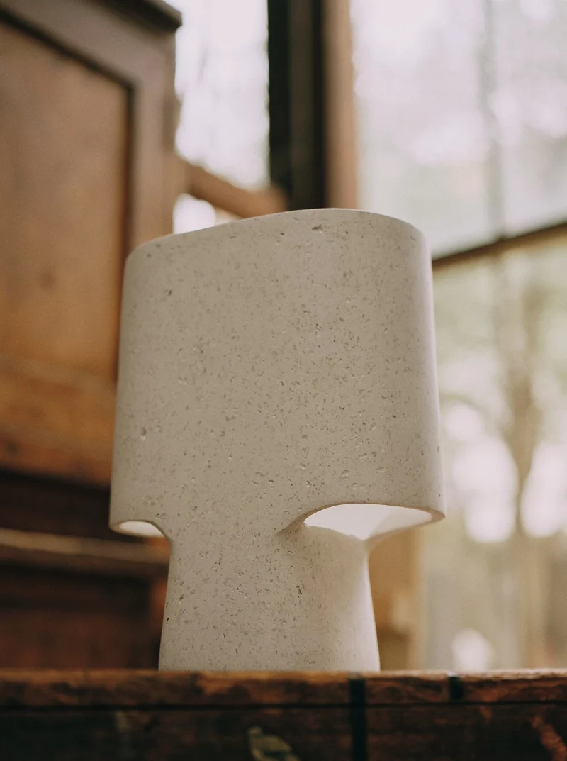 Plaster Table Lamp Bien Faite Naturel White