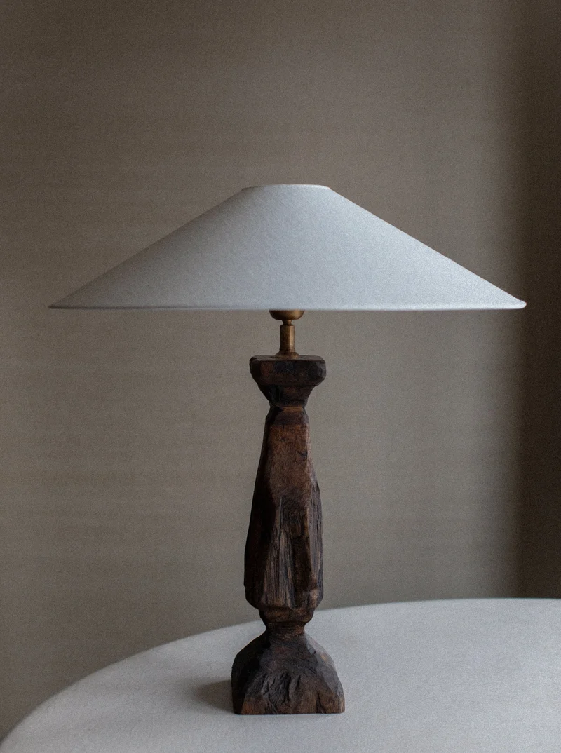 Vintage Handcarved Wood Table Lamp 02