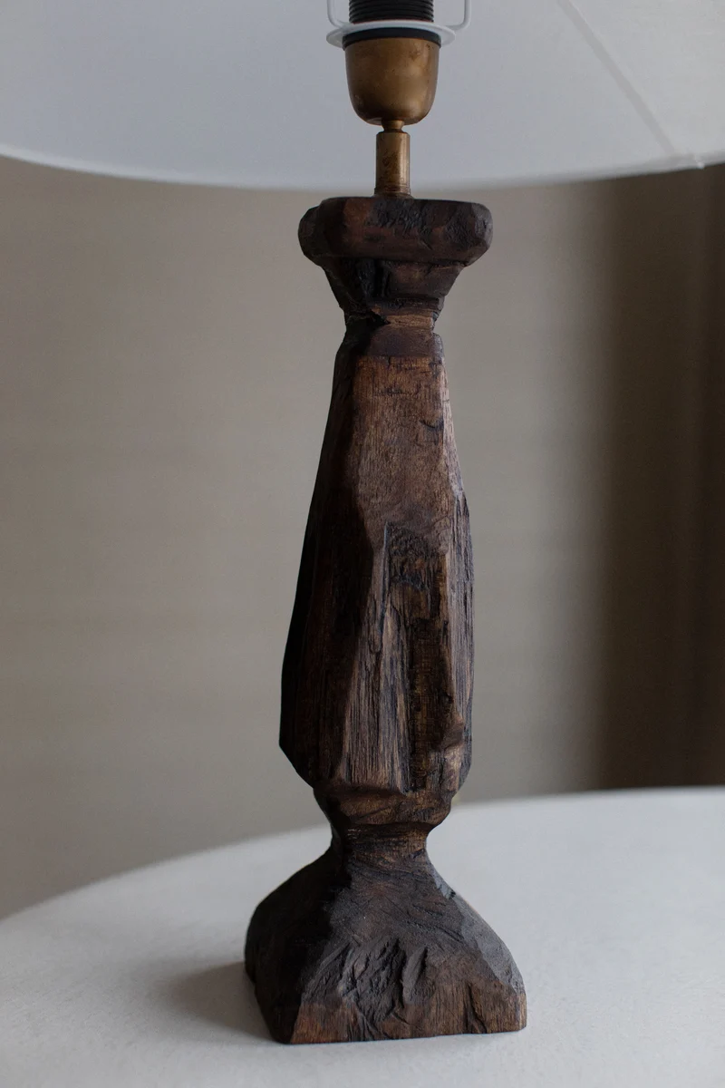 Vintage Handcarved Wood Table Lamp 02
