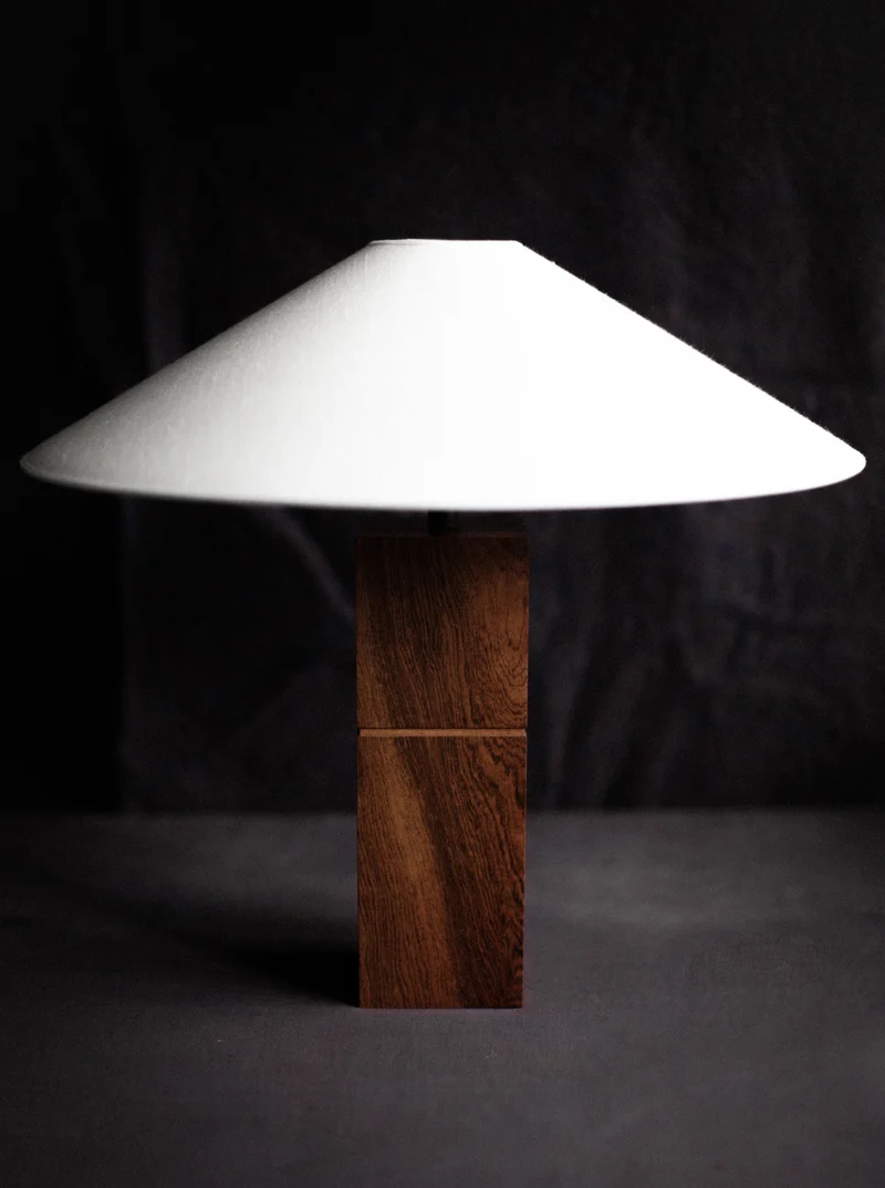 Vintage 1980's Cubic Wood Table Lamp, 1980s