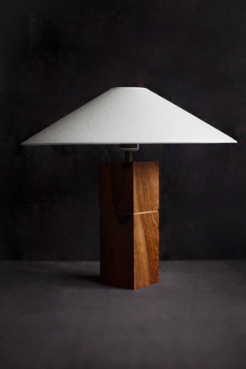 Vintage 1980's Cubic Wood Table Lamp, 1980s