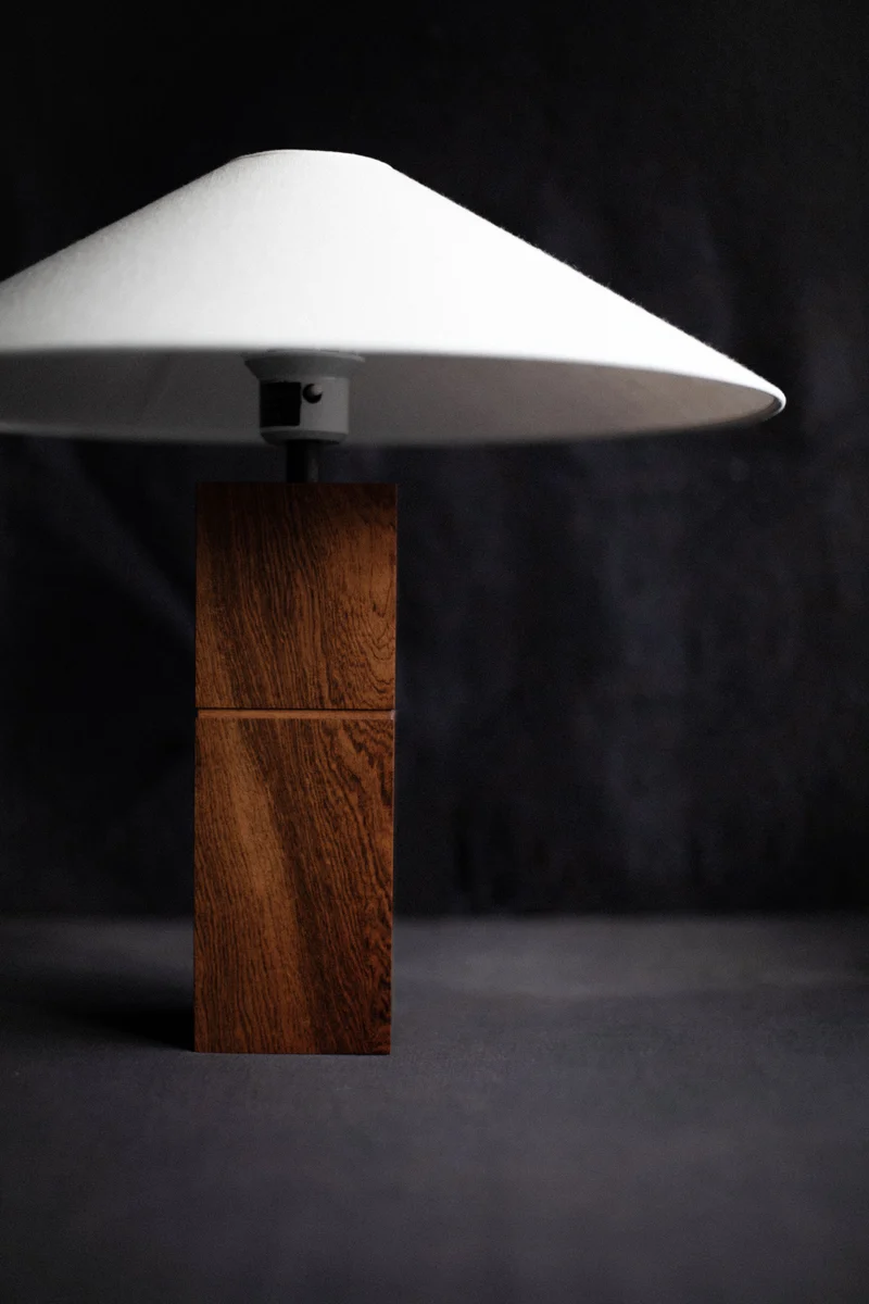Vintage 1980's Cubic Wood Table Lamp, 1980s
