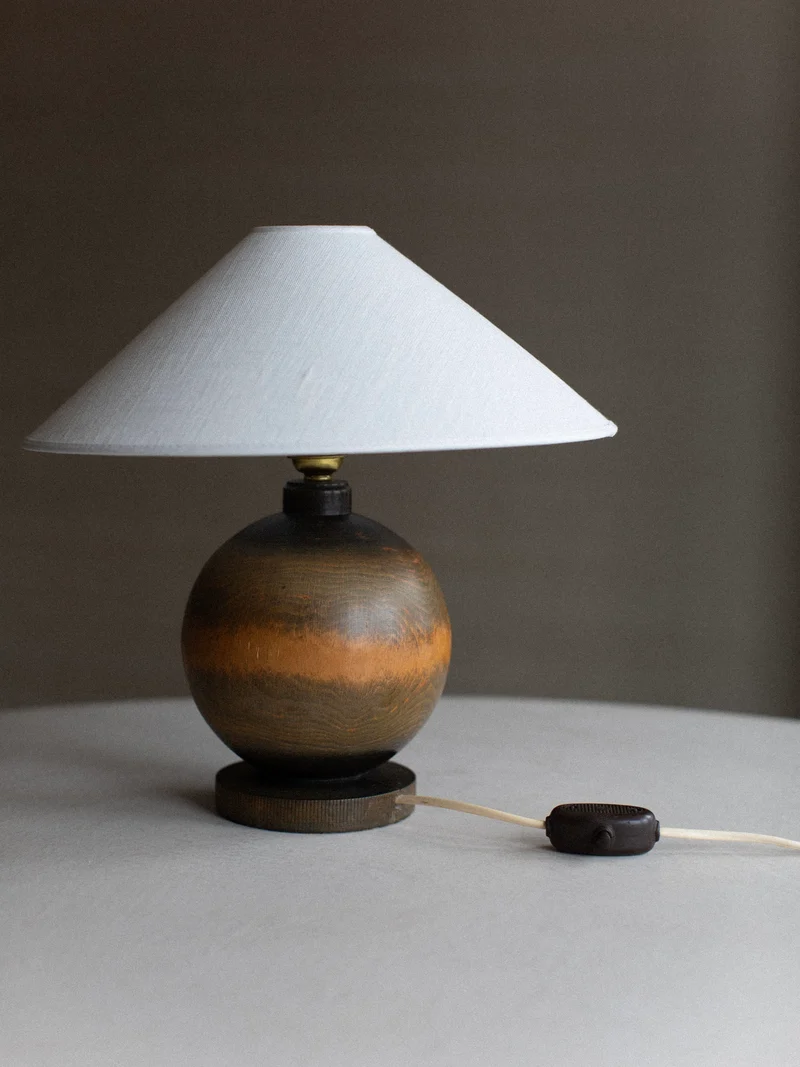 Vintage Art Deco 1920's Globe Wood Table Lamp