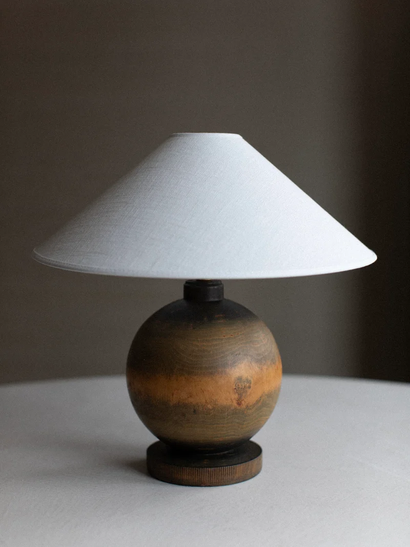 Vintage Art Deco 1920's Globe Wood Table Lamp