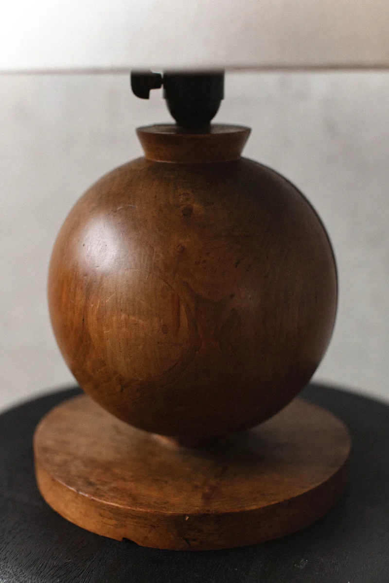 Vintage 1920's Art Deco Wood Table Lamp, 1920s