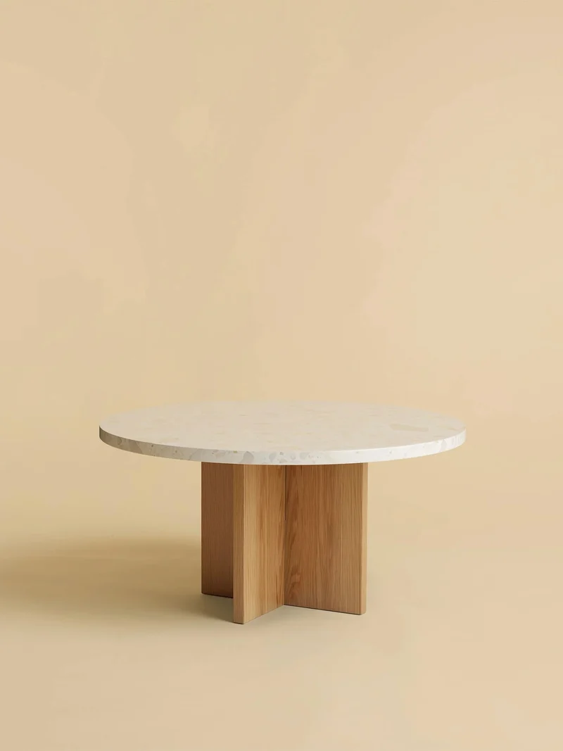 Round Marble and Oak Coffee Table - TINIAN Series