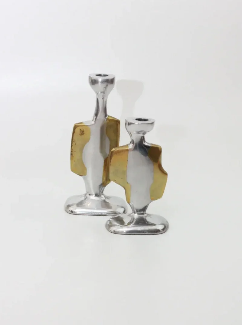 Pair Of Brutalist Candleholders