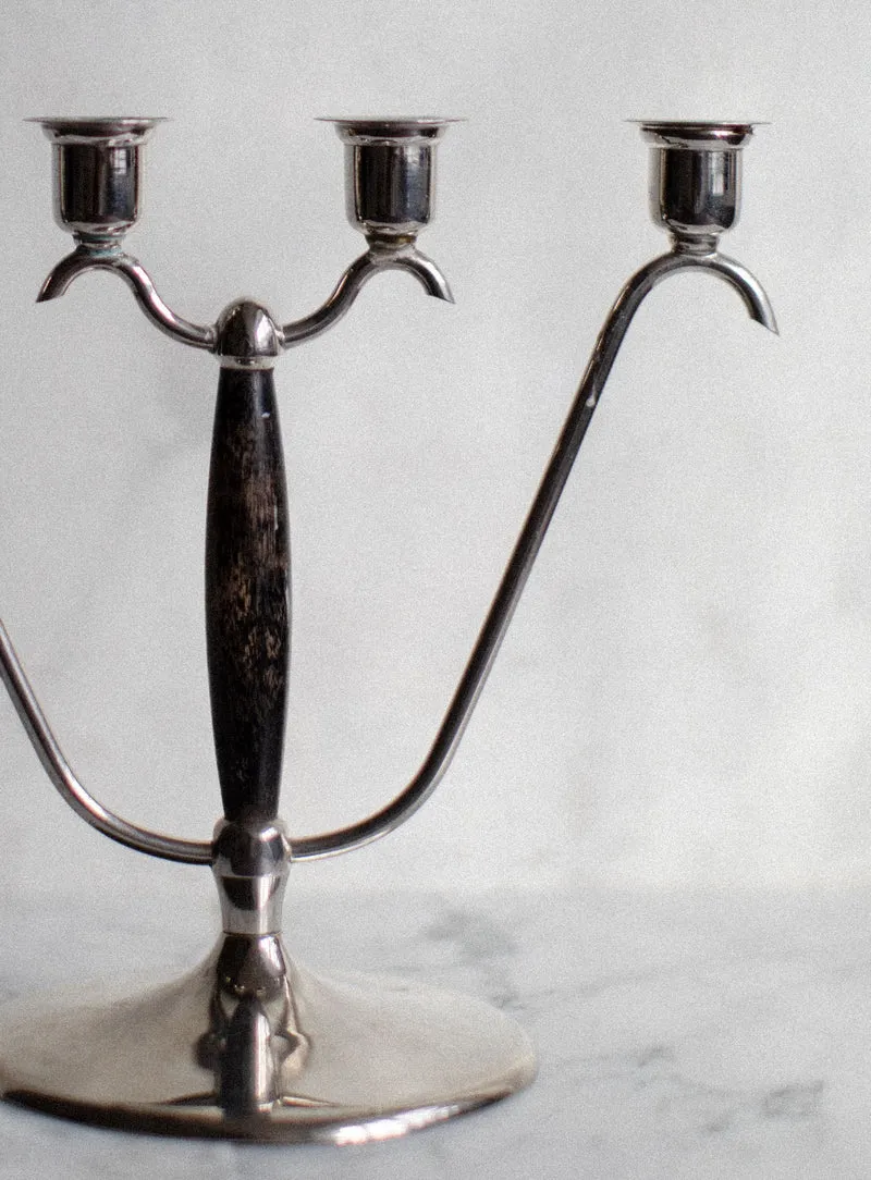 Chrome & Wood Candleholder