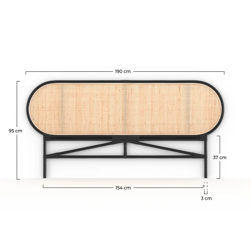 Tête de lit Navahino en rotin et noir 160 cm
