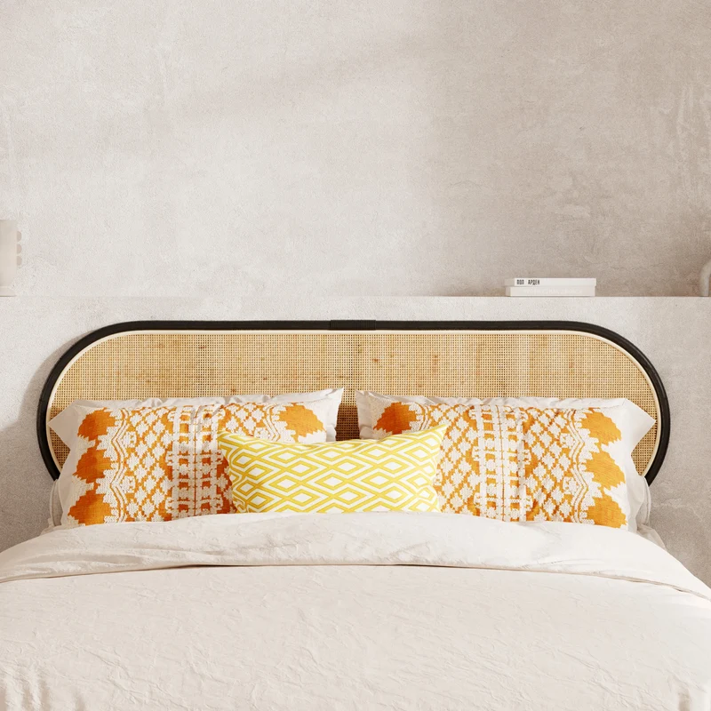 Tête de lit Navahino en rotin et noir 140 cm