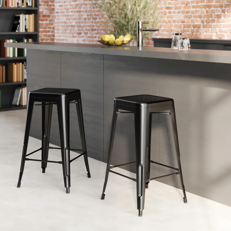 Tabouret de bar mi-hauteur Indus noir mat 66cm (lot de 2)
