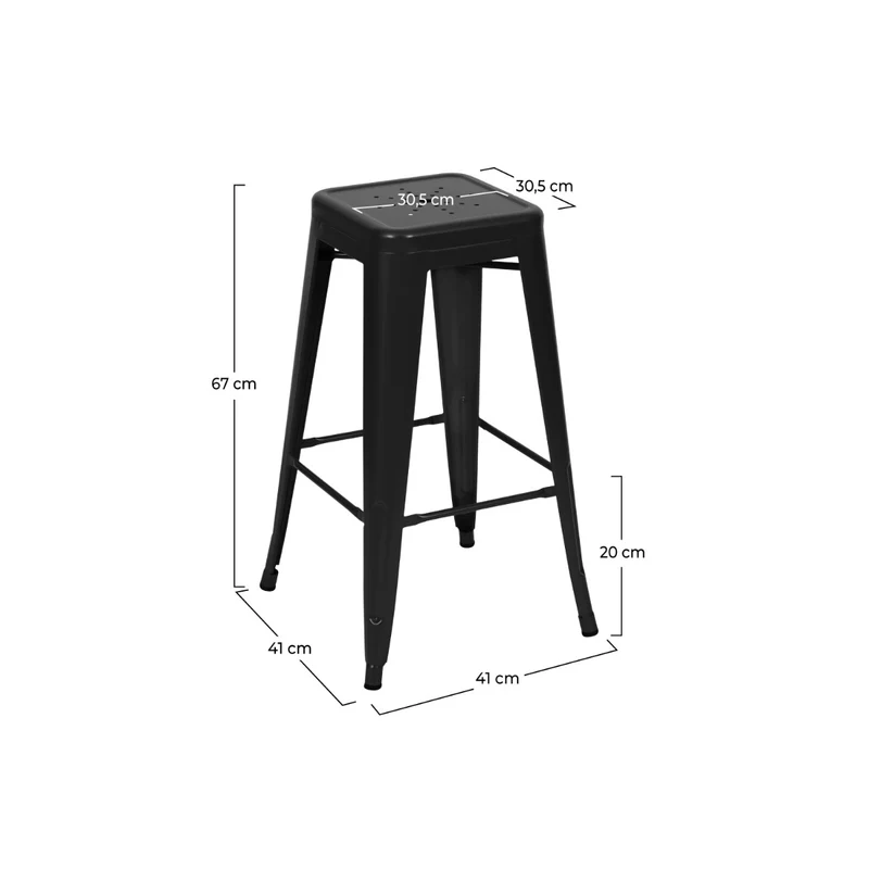 Tabouret de bar mi-hauteur Indus noir mat 66cm (lot de 2)