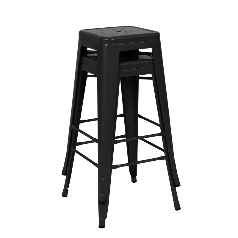 Tabouret de bar mi-hauteur Indus noir mat 66cm (lot de 2)