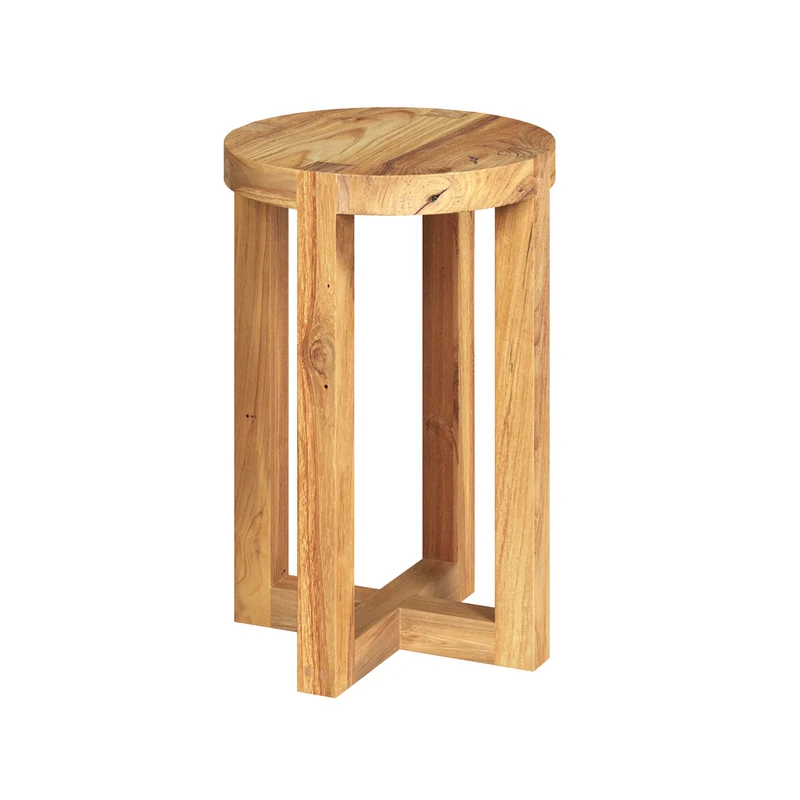 Tabouret rond Noé en bois de teck recyclé H45,5 cm
