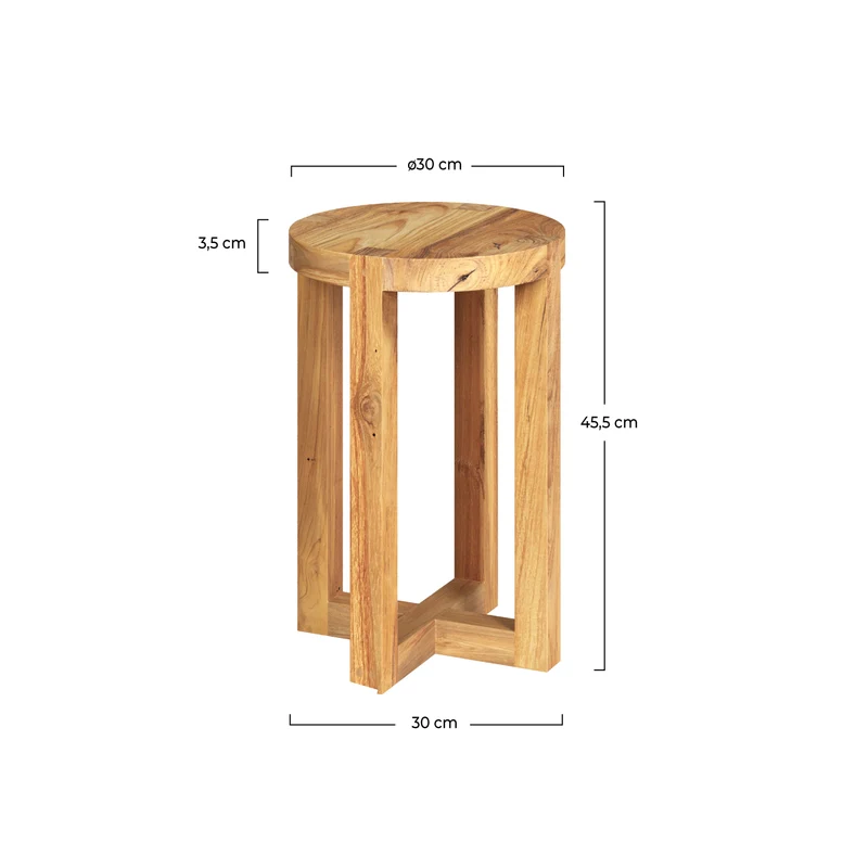 Tabouret rond Noé en bois de teck recyclé H45,5 cm