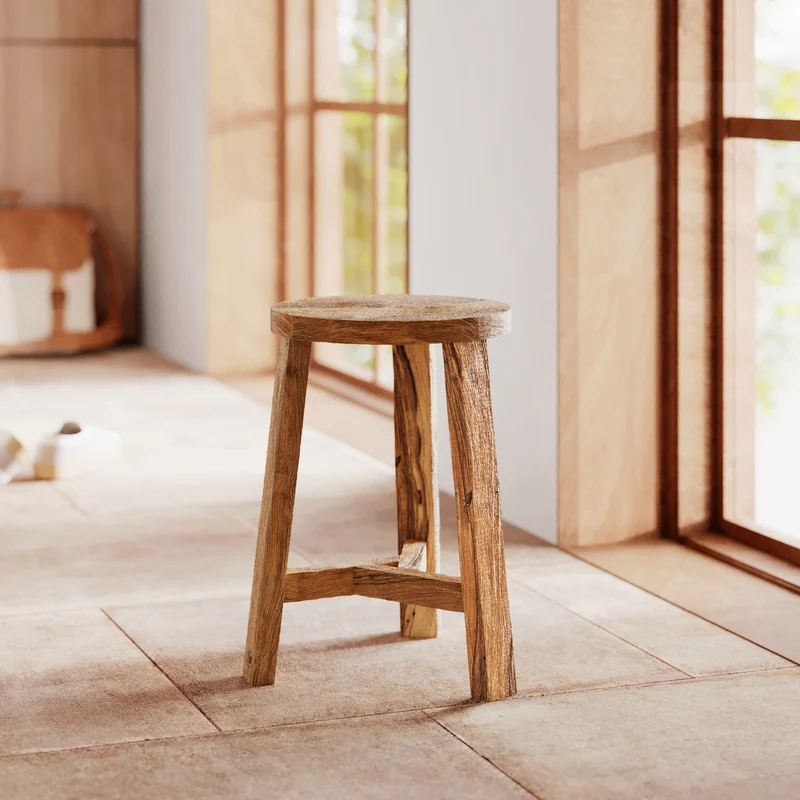 Tabouret rond Léa en bois de teck recyclé H45 cm