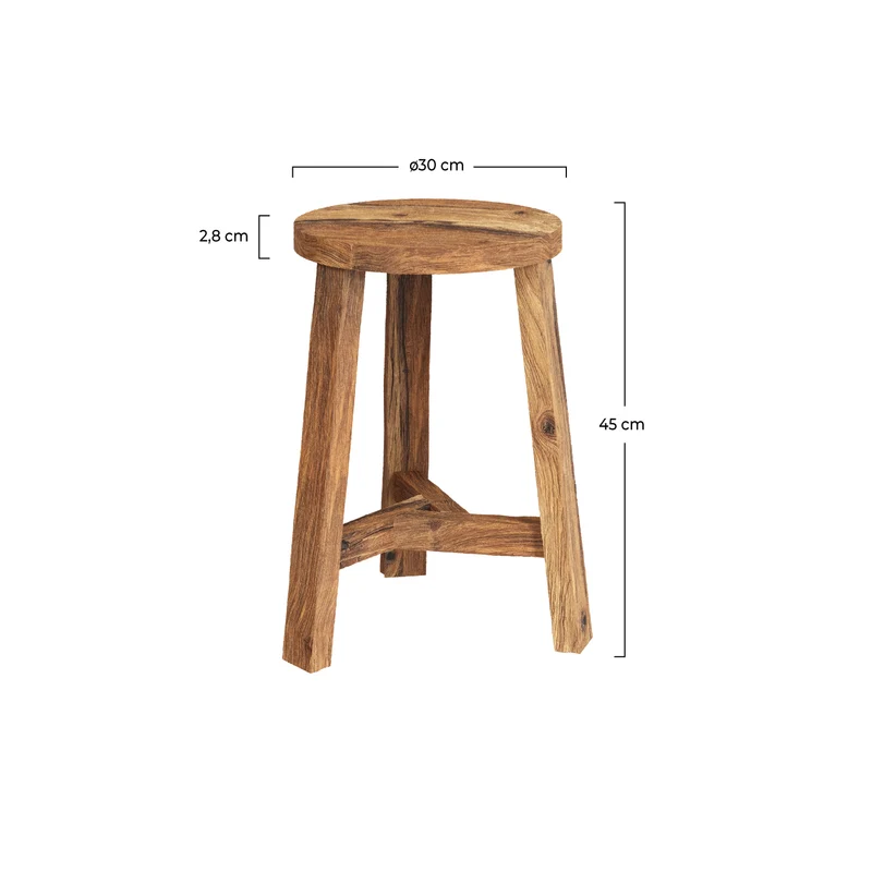 Tabouret rond Léa en bois de teck recyclé H45 cm