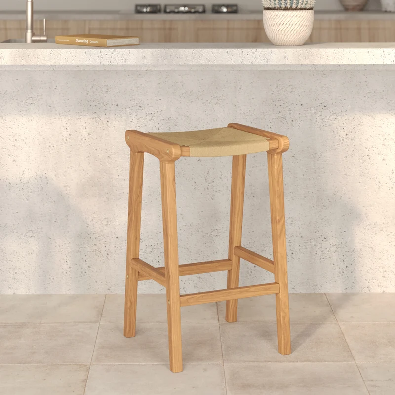 Tabouret pour îlot central Kuna 68 cm en teck et rotin