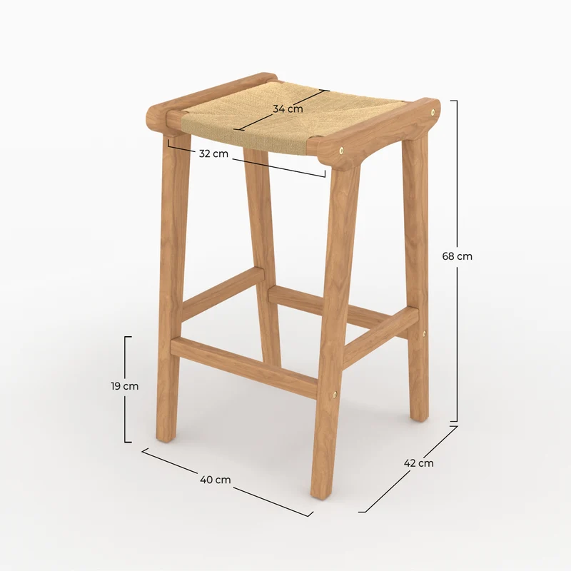 Tabouret pour îlot central Kuna 68 cm en teck et rotin